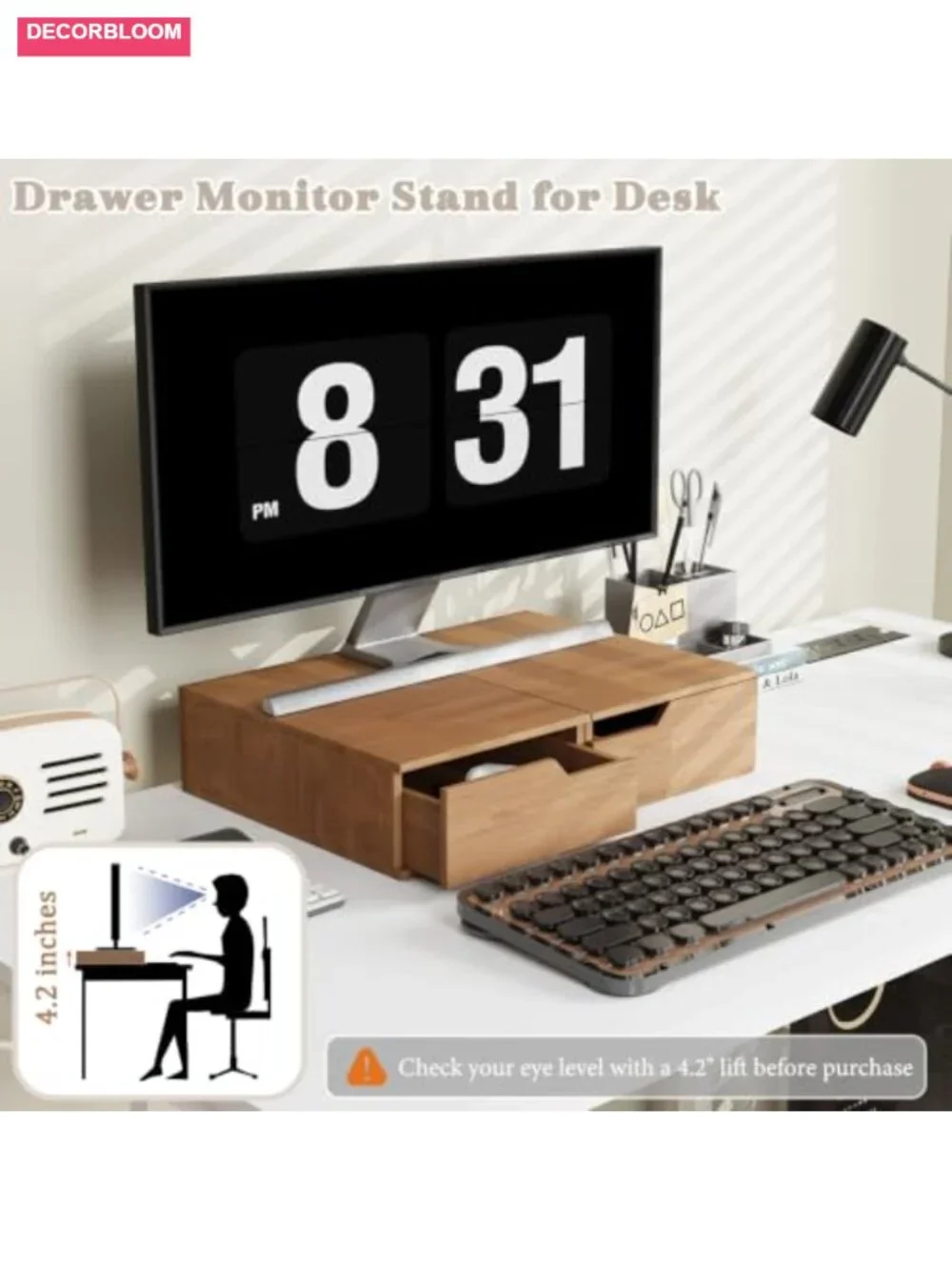 Bamboo Coffee Pod Organizer Drawer, Stackable K-Cup Holder, 30 Capacity Storage